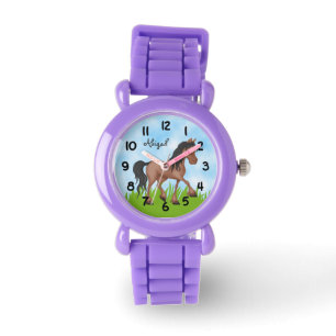 Personalised Cute Brown and Black Horse Watch