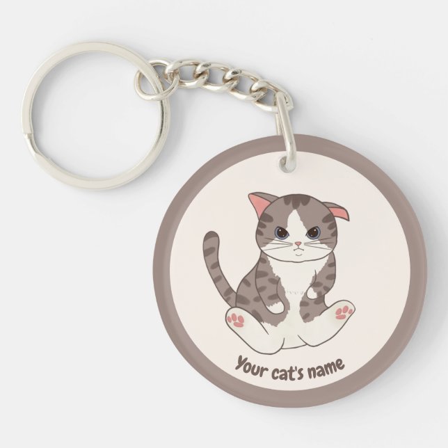 Personalised Cute Brown Cat Lover Keychain (Front)