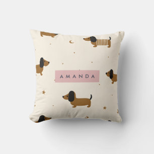 Personalised Cute Brown Dachshund Puppy Cushion