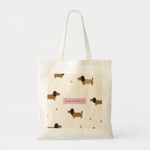 Personalised Cute Brown Dachshund Puppy Tote Bag