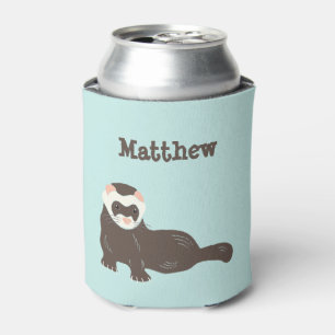 Personalised Cute Brown Ferret Mint Green Can Cooler