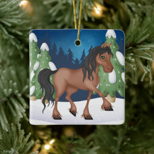Personalised Cute Brown Horse Christmas Ceramic Ornament