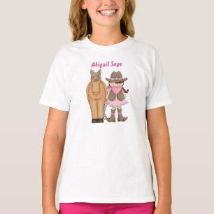 Personalised Cute Brunette Cowgirl and Horse T-Shirt