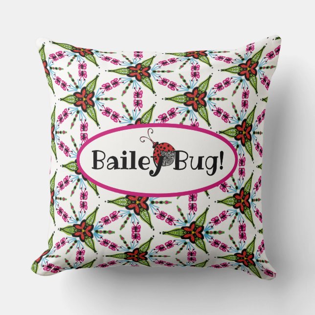 Personalised cute bug and flowers cushion (Front)