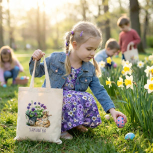Personalised Cute Bunnies Girl Easter Tote Bag