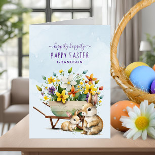 Personalised Cute Bunnies Grandson Easter Holiday Card