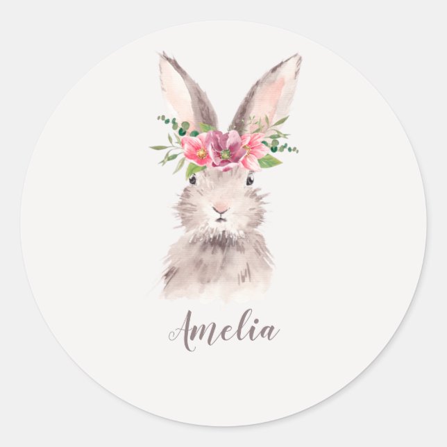 Personalised Cute Bunny Classic Round Sticker (Front)