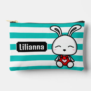 Personalised Cute Bunny Pink Stripped Accessory Pouch