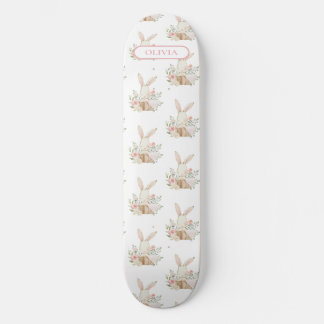 Personalised Cute Bunny Rabbit Floral Skateboard