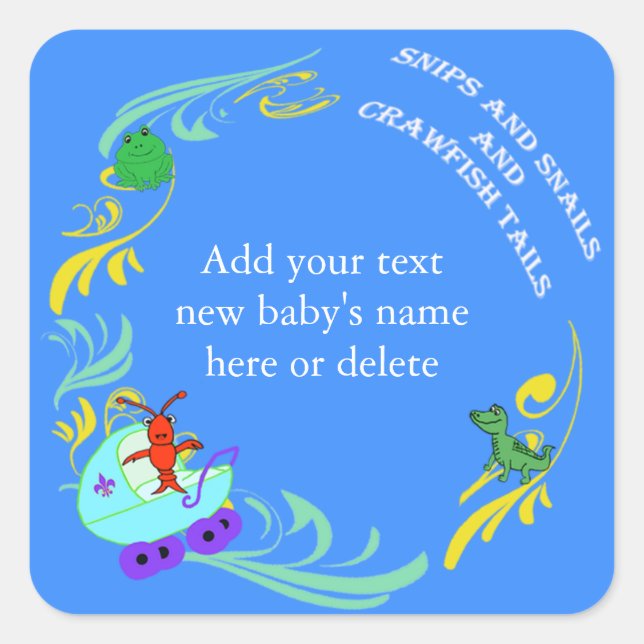 Personalised Cute Cajun Baby Boy Square Sticker (Front)