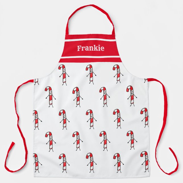 Personalised Cute Candy Cane Apron (Front)