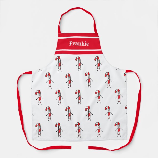 Personalised Cute Candy Cane Apron (Front)