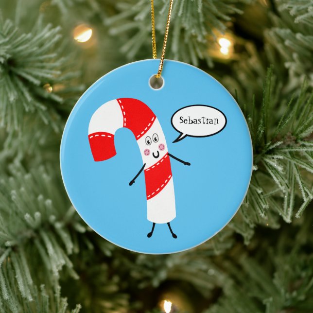 Personalised Cute Candy Cane Ceramic Tree Decoration (Tree)