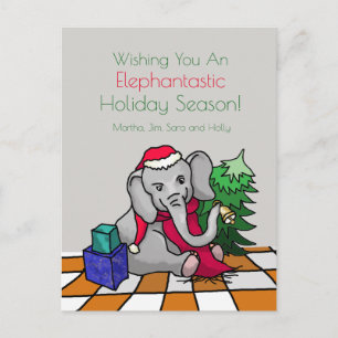 Personalised Cute Cartoon Christmas Elephant Holiday Postcard