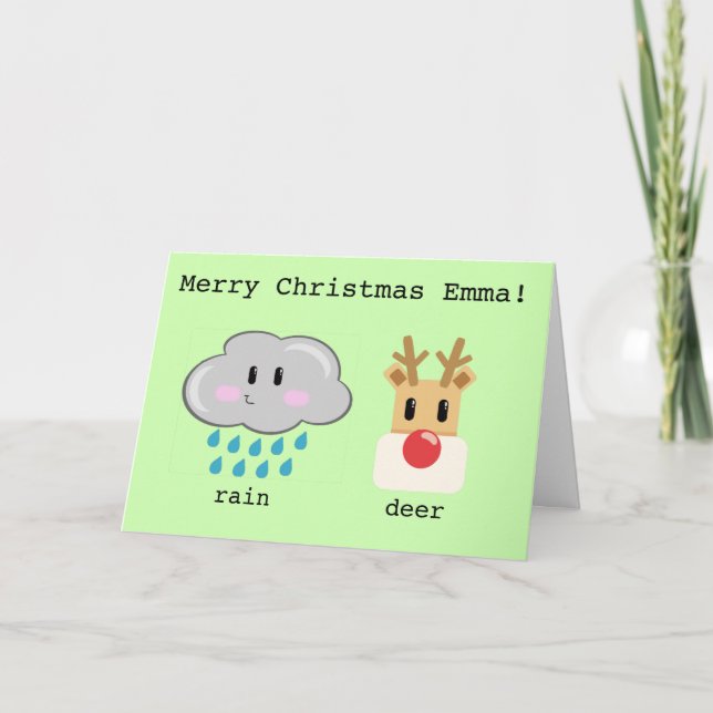 Personalised cute cartoon christmas reindeer holiday card (Front)