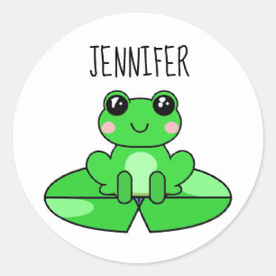 Personalised Cute Cartoon Frog on a Lily Pad Classic Round Sticker