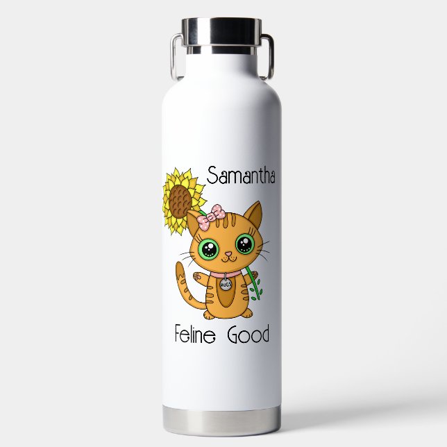 Personalised Cute Cartoon Kitty Cat Pun   Water Bottle (Front)