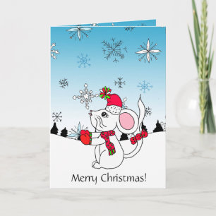 Personalised Cute Cartoon Mouse Eating a Snowflake Card