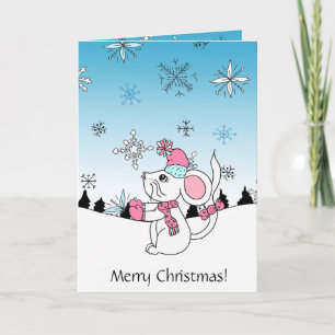 Personalised Cute Cartoon Mouse Eating a Snowflake Card