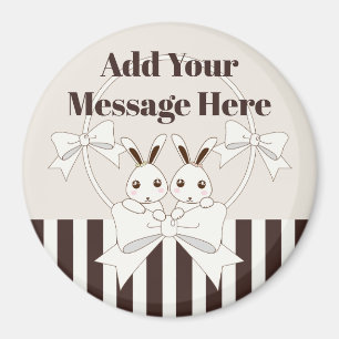 Personalised Cute Cartoon Twin Bunny Kids Magnet