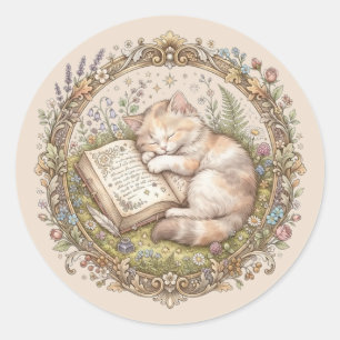 Personalised Cute Cat Bookplate Classic Round Sticker