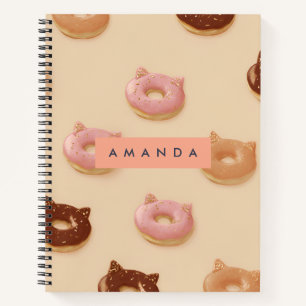 Personalised Cute Cat Ear Doughnuts Pattern Notebook