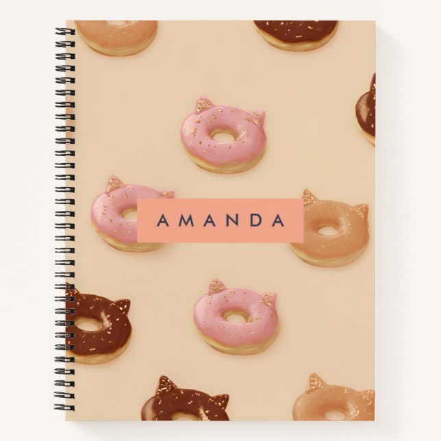 Personalised Cute Cat Ear Doughnuts Pattern Notebook (Front)