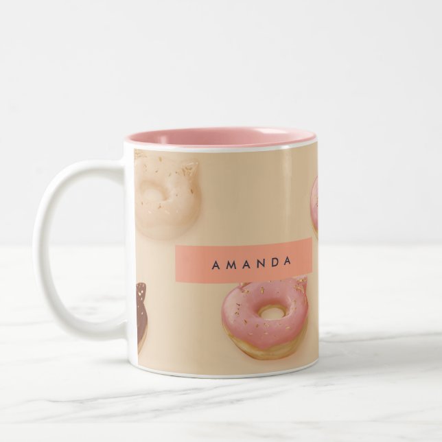Personalised Cute Cat Ear Doughnuts Pattern Two-Tone Coffee Mug (Left)