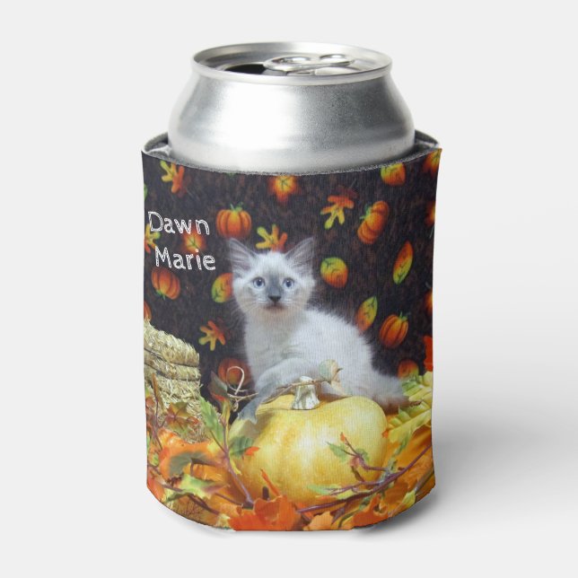 Personalised Cute Cat Fall / Autumn / Halloween  Can Cooler (Can Front)