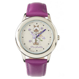 Personalised Cute Cat, Flowers, Paw Prints Girls Watch
