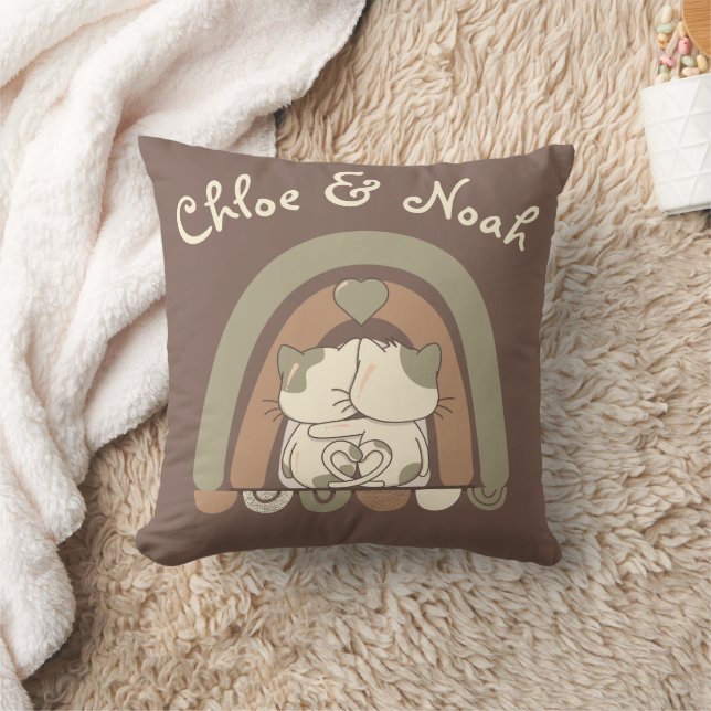 Personalised Cute Cat Love Rainbow Valentines Day  Cushion (Blanket)