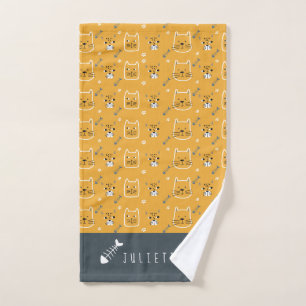 Personalised Cute Cat Modern Pattern Hand Towel