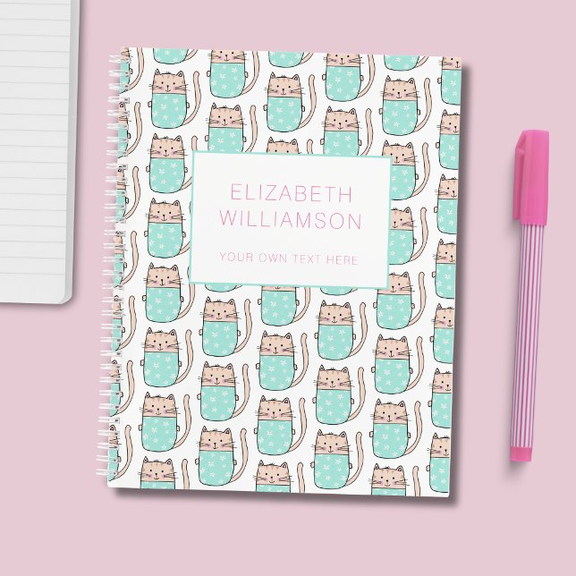 Personalised Cute Cat pattern Notebook (Kitty Cat pattern notebook - personalize with your own text)