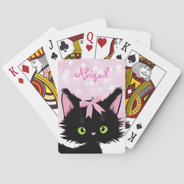 Personalised Cute Cat Pink and White Kitten Playing Cards (Back)