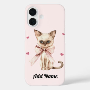Personalised Cute Cat with Pink Bow iPhone Case