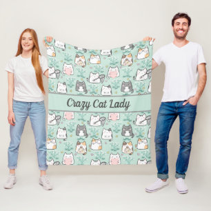 Personalised Cute Cats Mint Green Grey Pink  Fleece Blanket