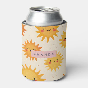 Personalised Cute Cheerful Smiling Sun  Can Cooler