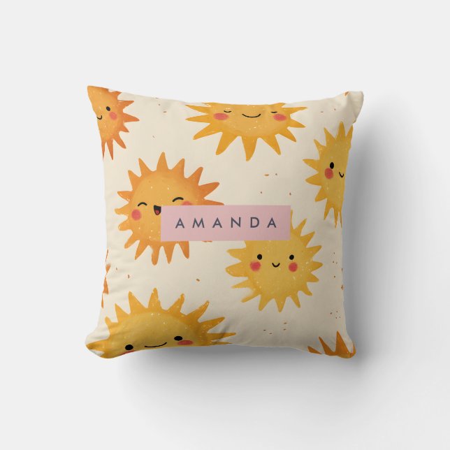 Personalised Cute Cheerful Smiling Sun  Cushion (Front)