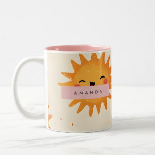 Personalised Cute Cheerful Smiling Sun  Two-Tone Coffee Mug