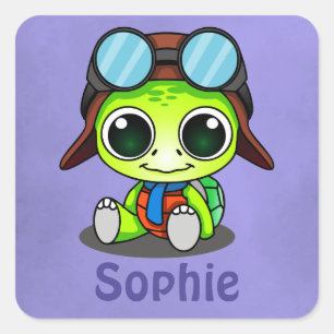 Personalised Cute Chibi Cartoon Turtle Square Sticker