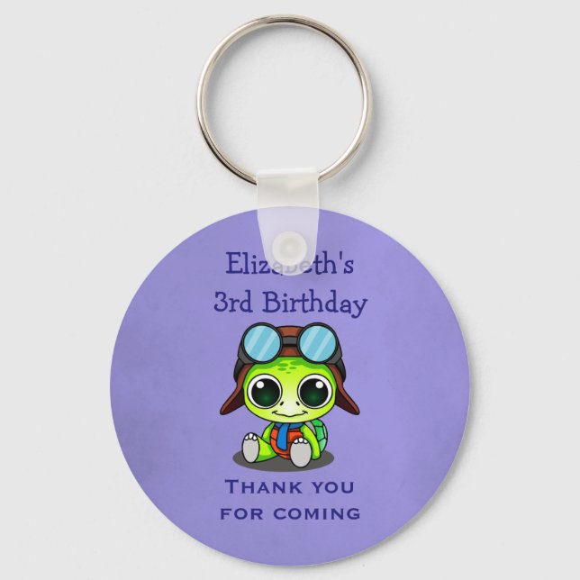 Personalised Cute Chibi Turtle Birthday Favour Key Ring (Front)