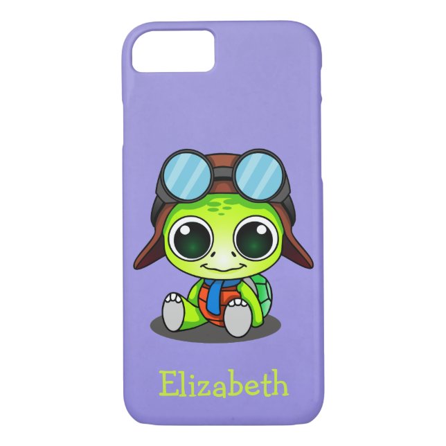 Personalised Cute Chibi Turtle in Aviator Hat Case-Mate iPhone Case (Back)