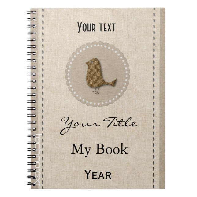 Personalised Cute Chic Gold Bird Linen Look Notebook (Front)
