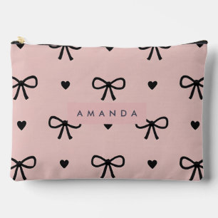 Personalised Cute Chic Pink Bow & Heart Pattern Accessory Pouch