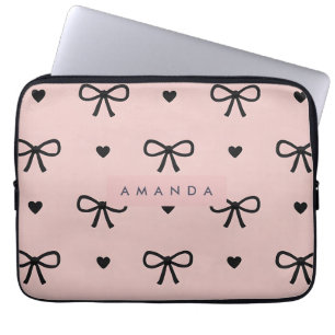 Personalised Cute Chic Pink Bow & Heart Pattern Laptop Sleeve