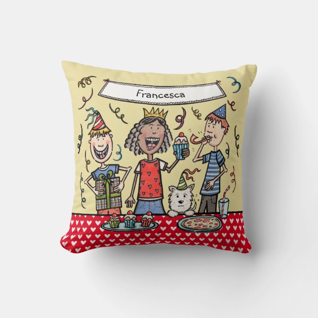 Personalised Cute Children's Party Illustration Cushion (Front)