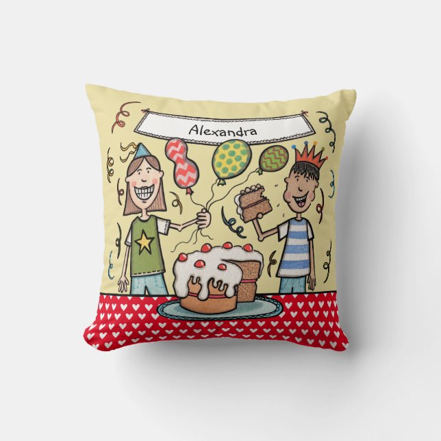 Personalised Cute Children's Party Illustration Cushion (Front)