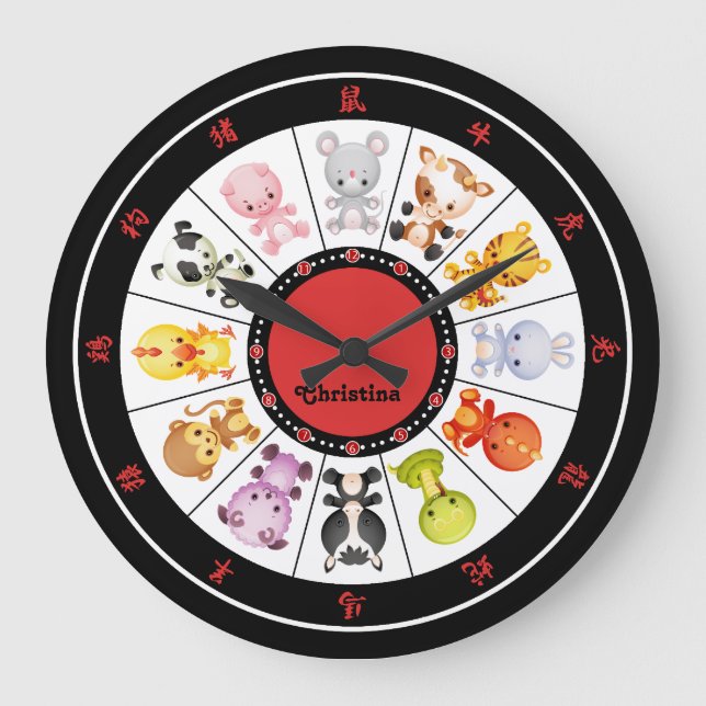 Personalised Cute Chinese Zodiac Circle clocks (Front)