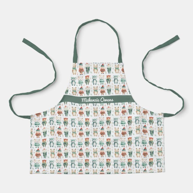 Personalised Cute Christmas Animals Apron (Front)