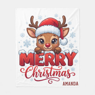 Personalised Cute Christmas Baby Reindeer  Fleece Blanket